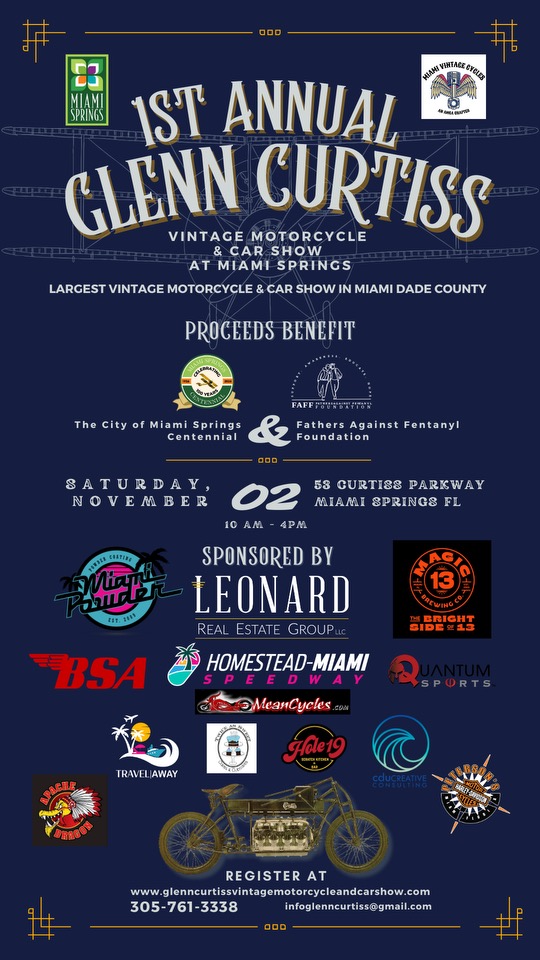 1st Annual Glenn Curtiss Motorcycle & Car Show – Miami Springs – Saturday November 2nd