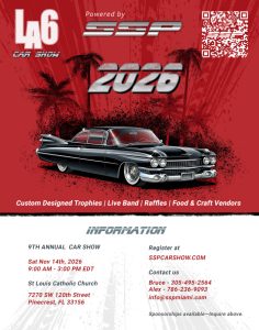 Flyer for the 2026 SSP Car show by Miami Car Club - Speed Style and Performance.